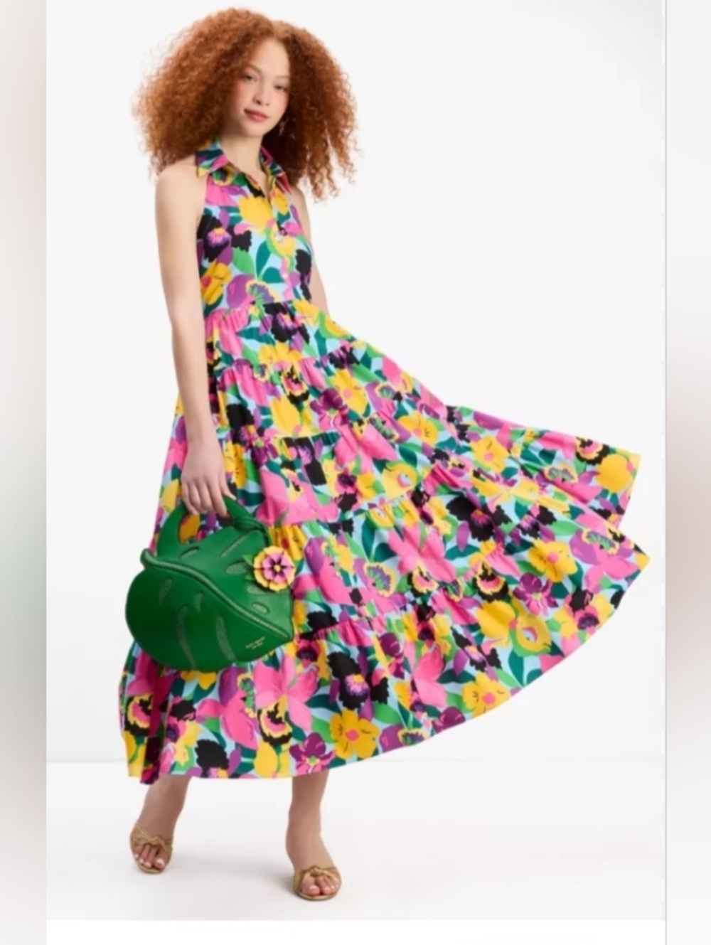 Kate Spade NWT Orchid Bloom Halter Tiered Maxi Dress Size XS